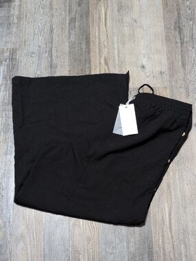 Black Button-Detail Wide Leg Pants